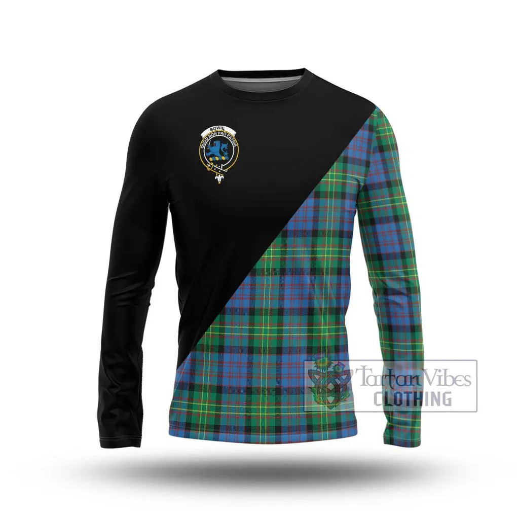 Bowie Ancient Tartan Long Sleeve T-Shirt with Family Crest and Military Logo Style