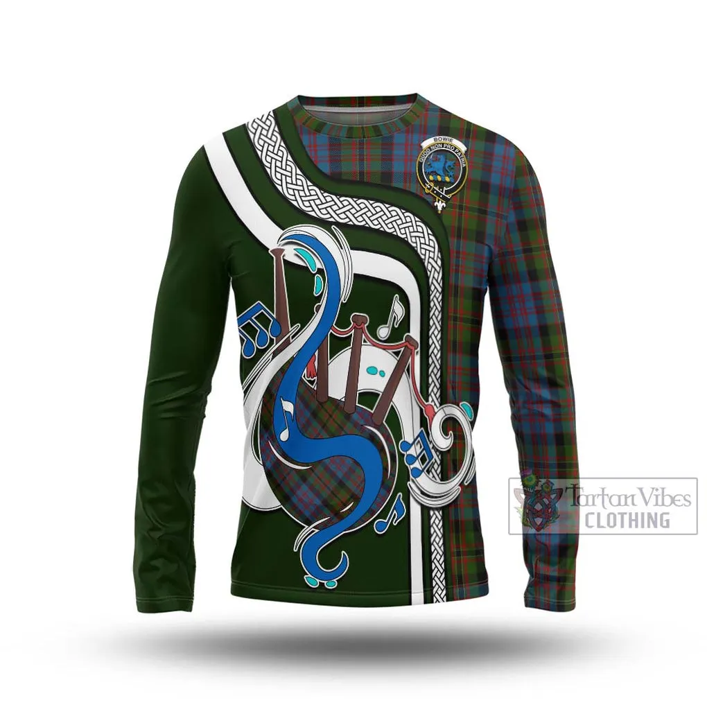 Bowie Tartan Long Sleeve T-Shirt with Epic Bagpipe Style