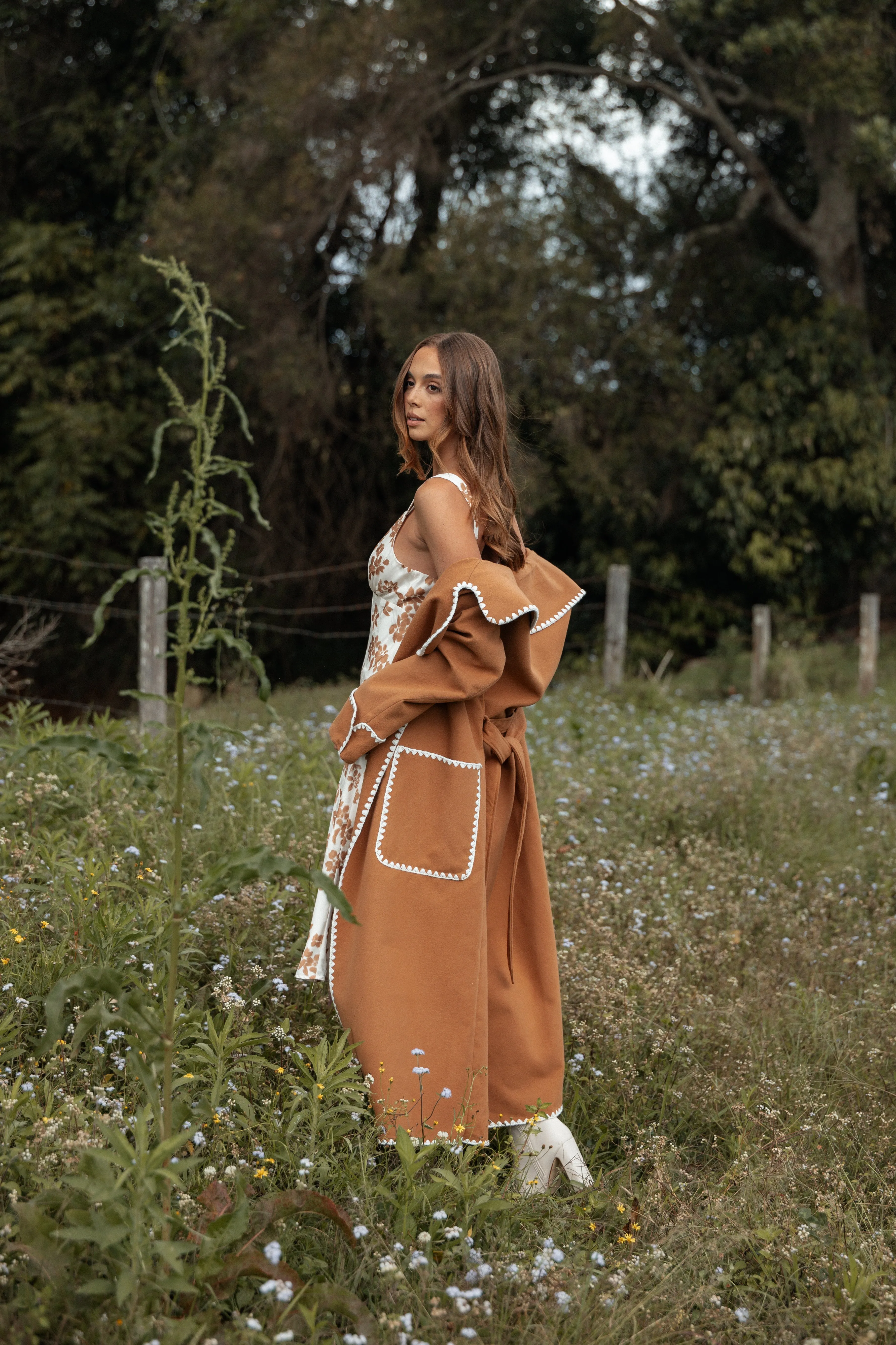 Brexley Contrast Hem Coat - Tan