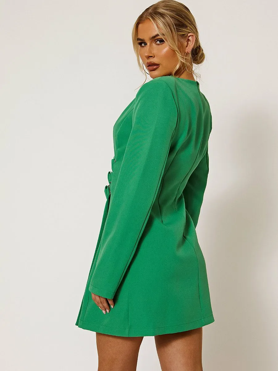 Brooke Wrap Front Blazer Dress With Buckle Detail In Green