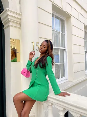 Brooke Wrap Front Blazer Dress With Buckle Detail In Green