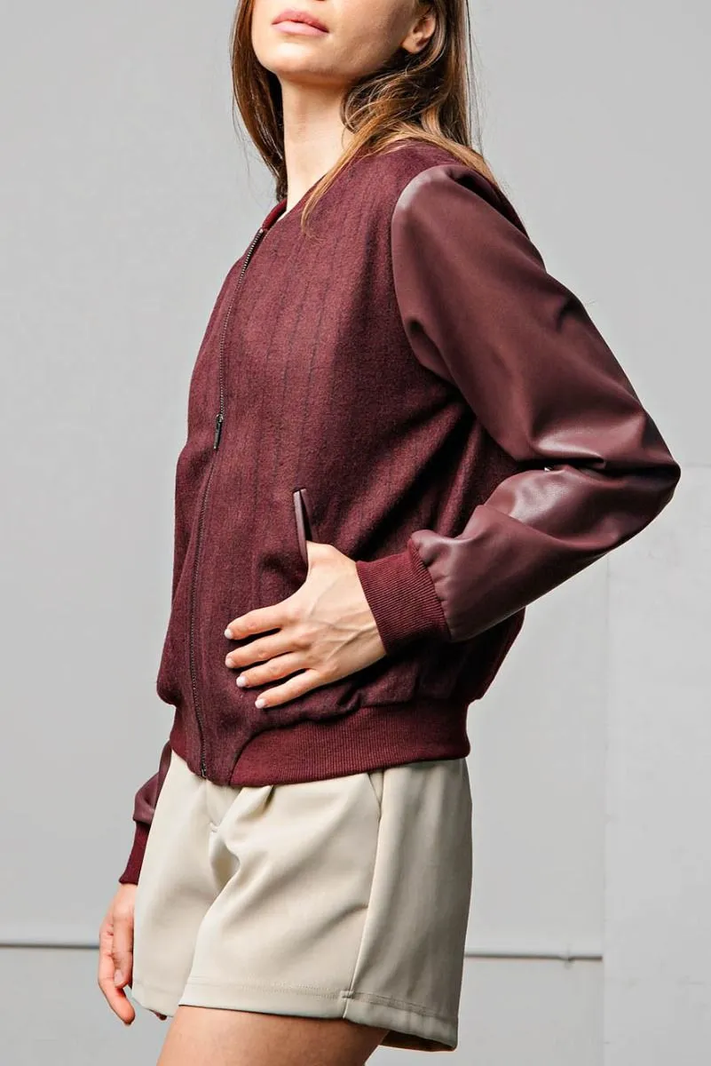 Burgundy Pinstripe Baseball Jacket