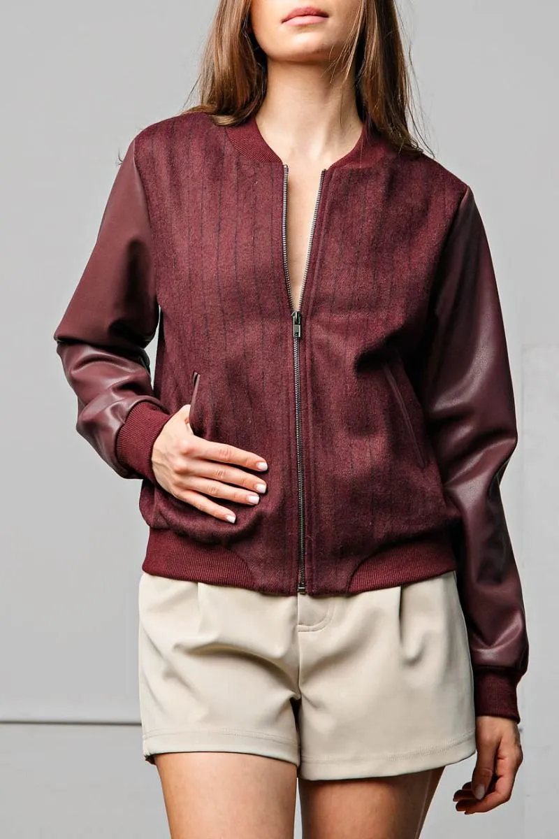 Burgundy Pinstripe Baseball Jacket