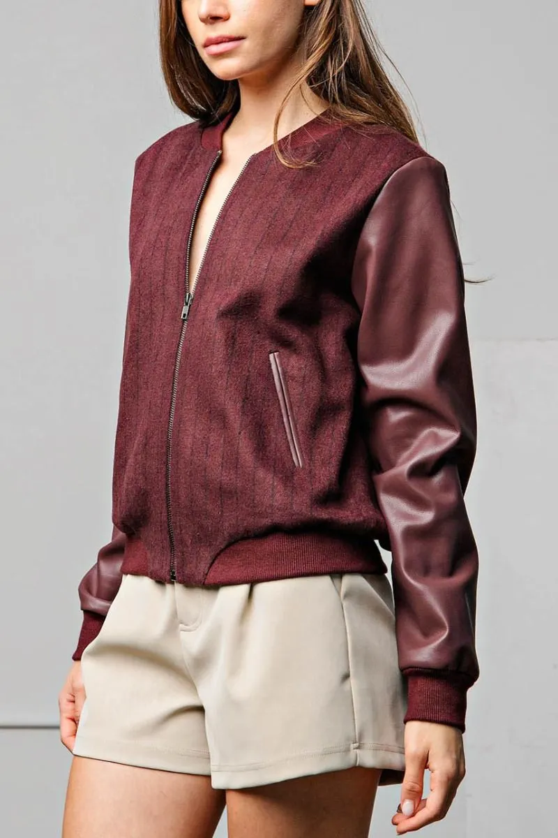 Burgundy Pinstripe Baseball Jacket