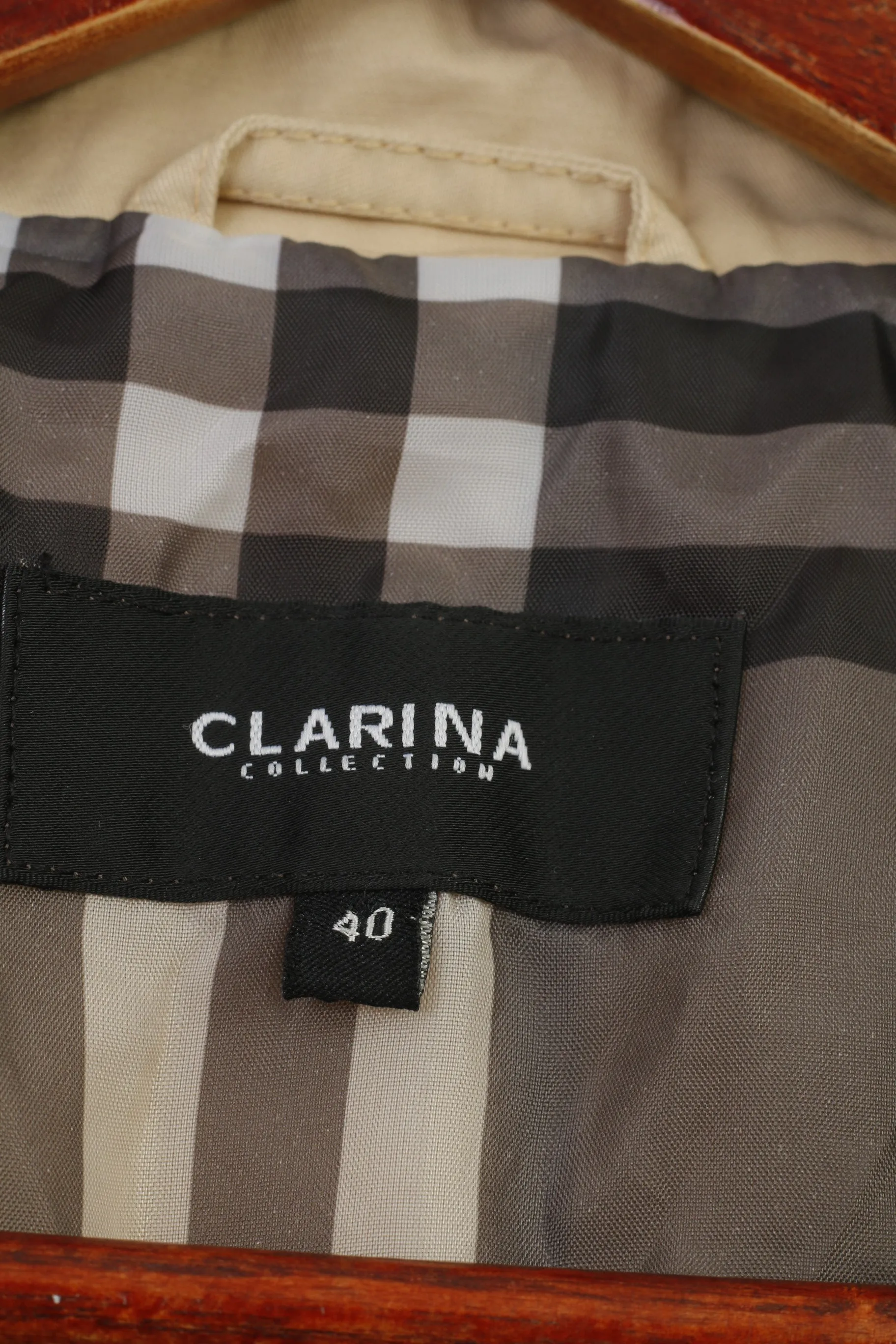 Clarina Collection Women 40 M  Coat Beige Full Zipper Lightweight Cotton Nylon Collar Vintage Top