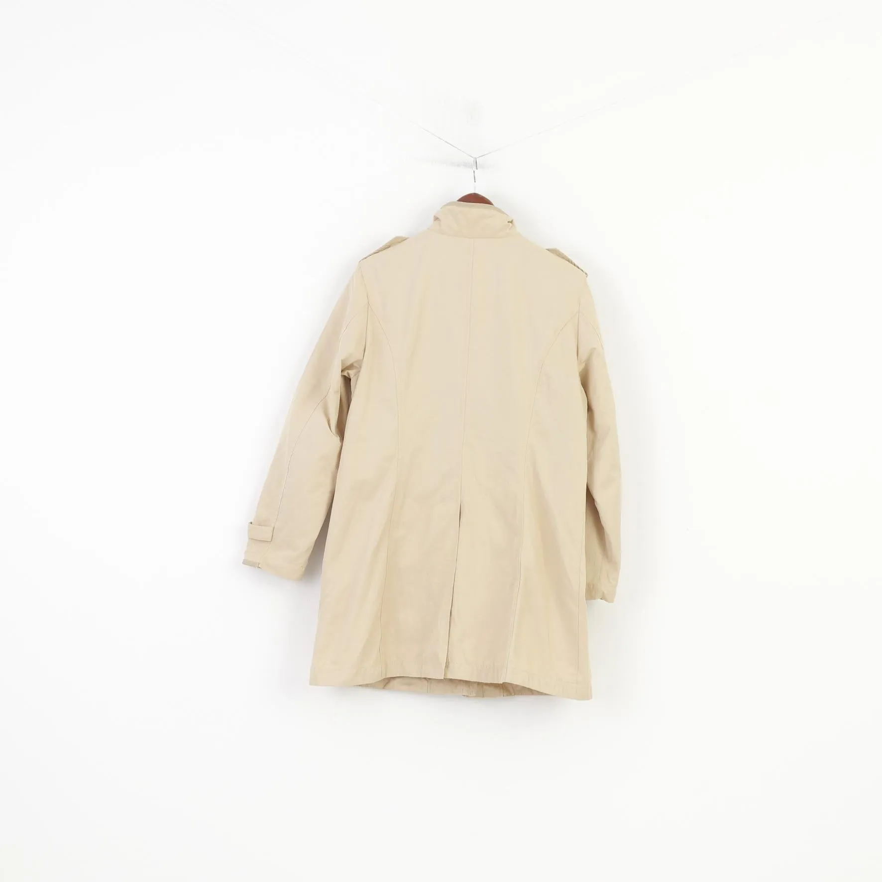 Clarina Collection Women 40 M  Coat Beige Full Zipper Lightweight Cotton Nylon Collar Vintage Top
