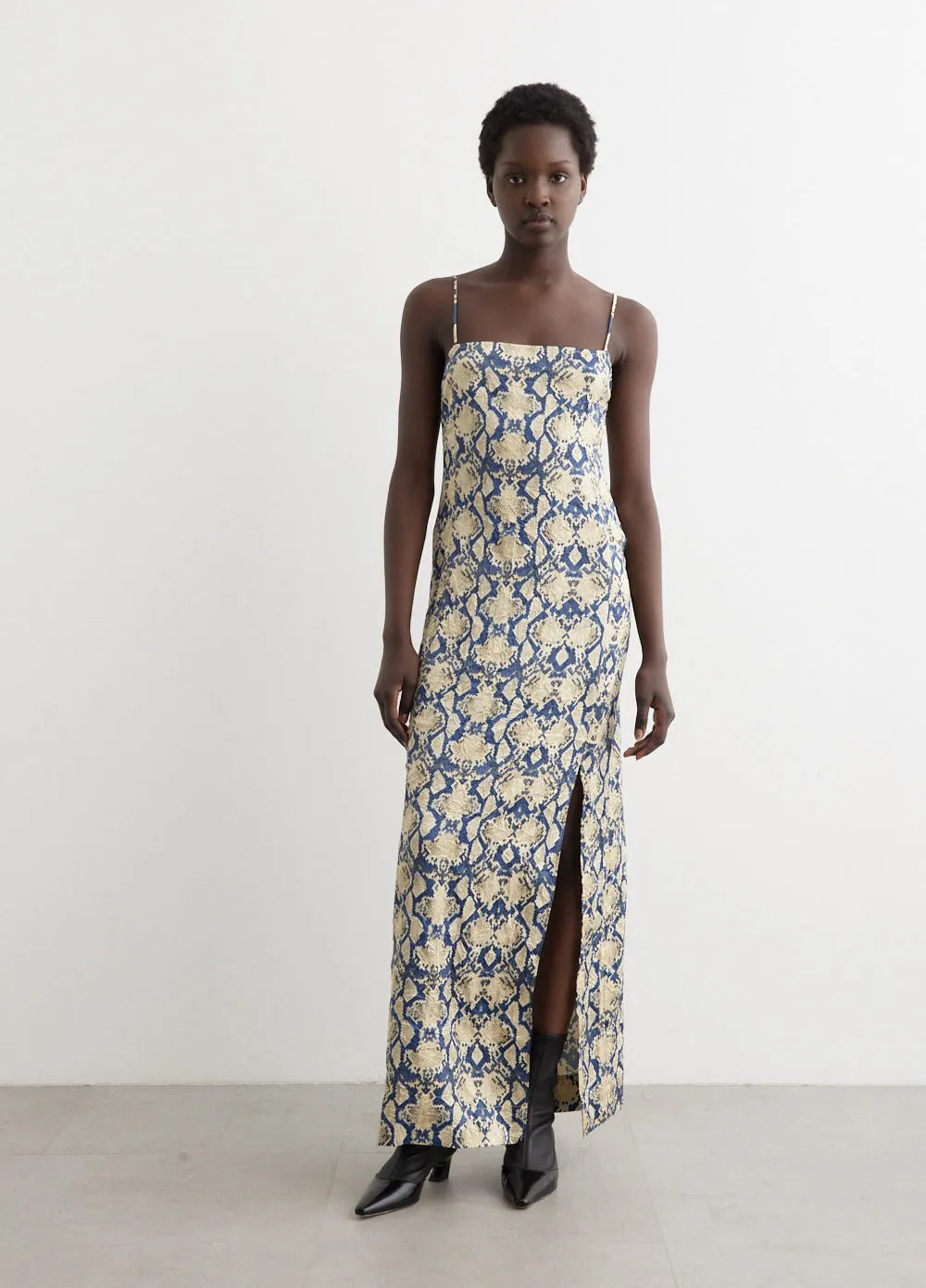 Crinkled Satin Midi Slip Dress