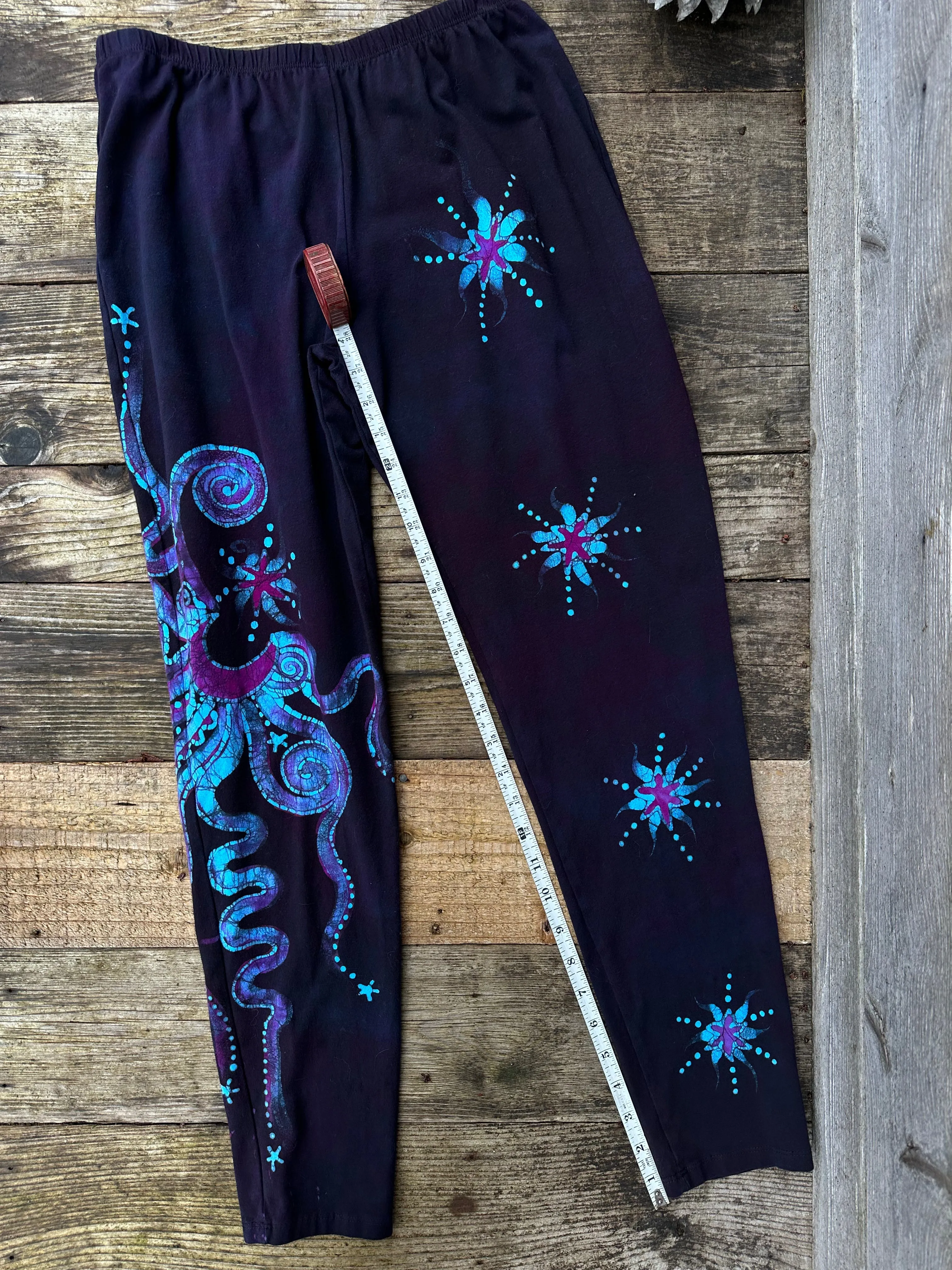 Deep Purple and Turquoise Moon and Star Batik Leggings - Size XL