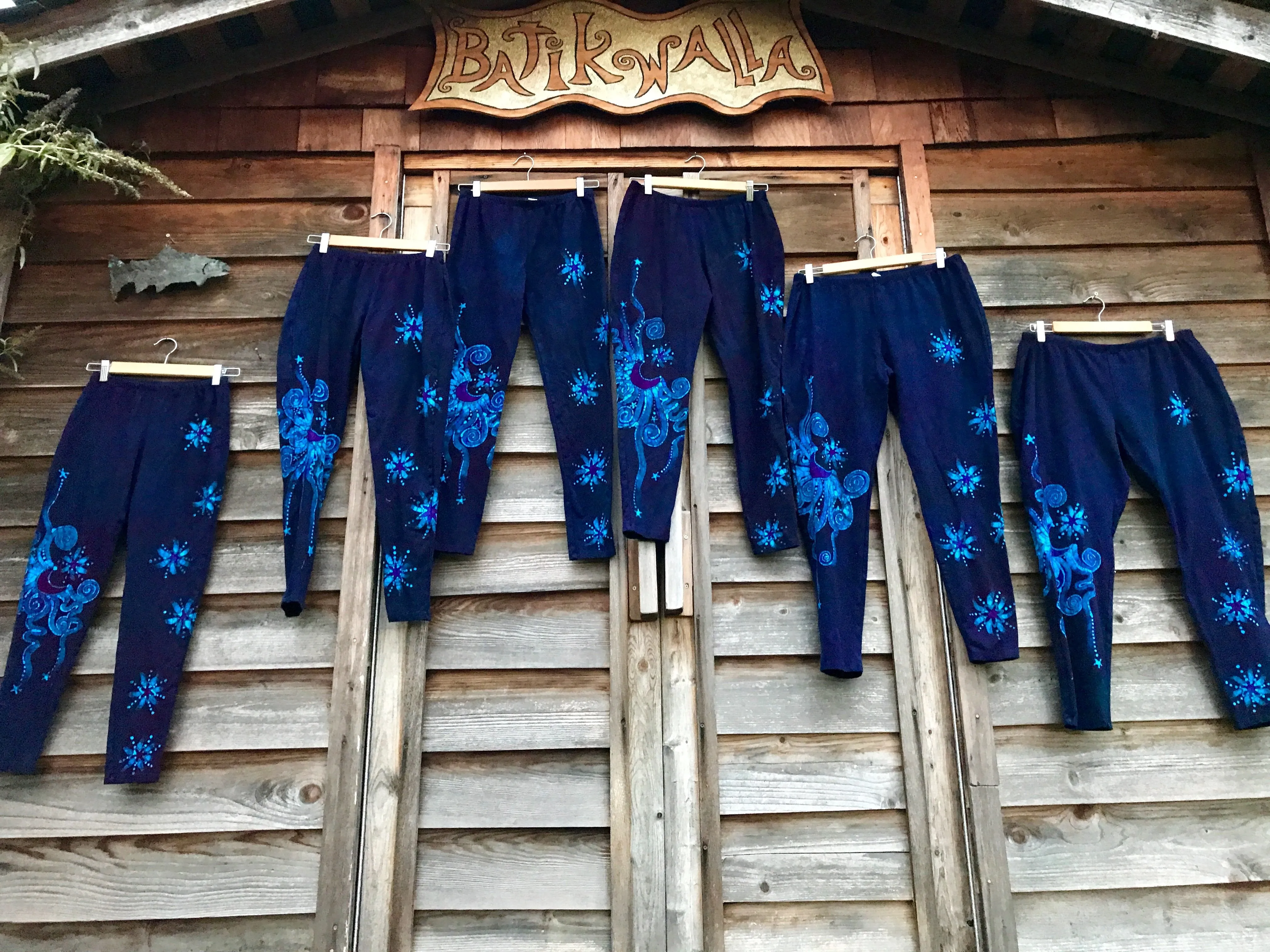 Deep Purple and Turquoise Moon and Star Batik Leggings - Size XL
