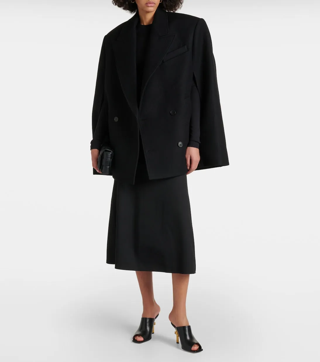 Double-breasted cropped cape made of natural wool Wardrobeyc, black