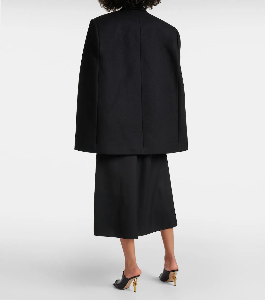 Double-breasted cropped cape made of natural wool Wardrobeyc, black
