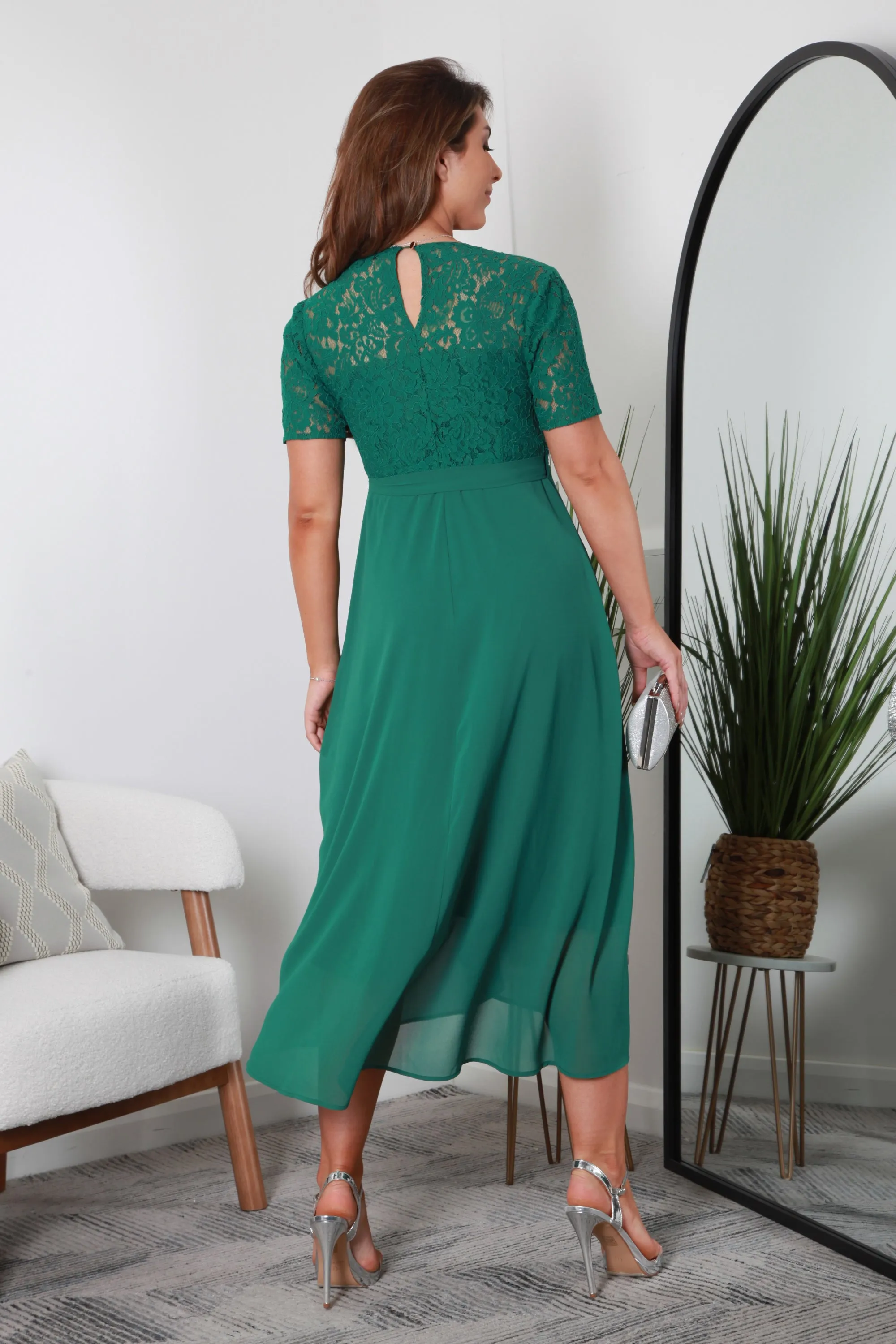 Double Second Lace And Chiffon High Low True Wrap Dress