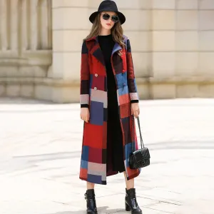 Dressy Geometric Pattern Wool Blend Long Coat