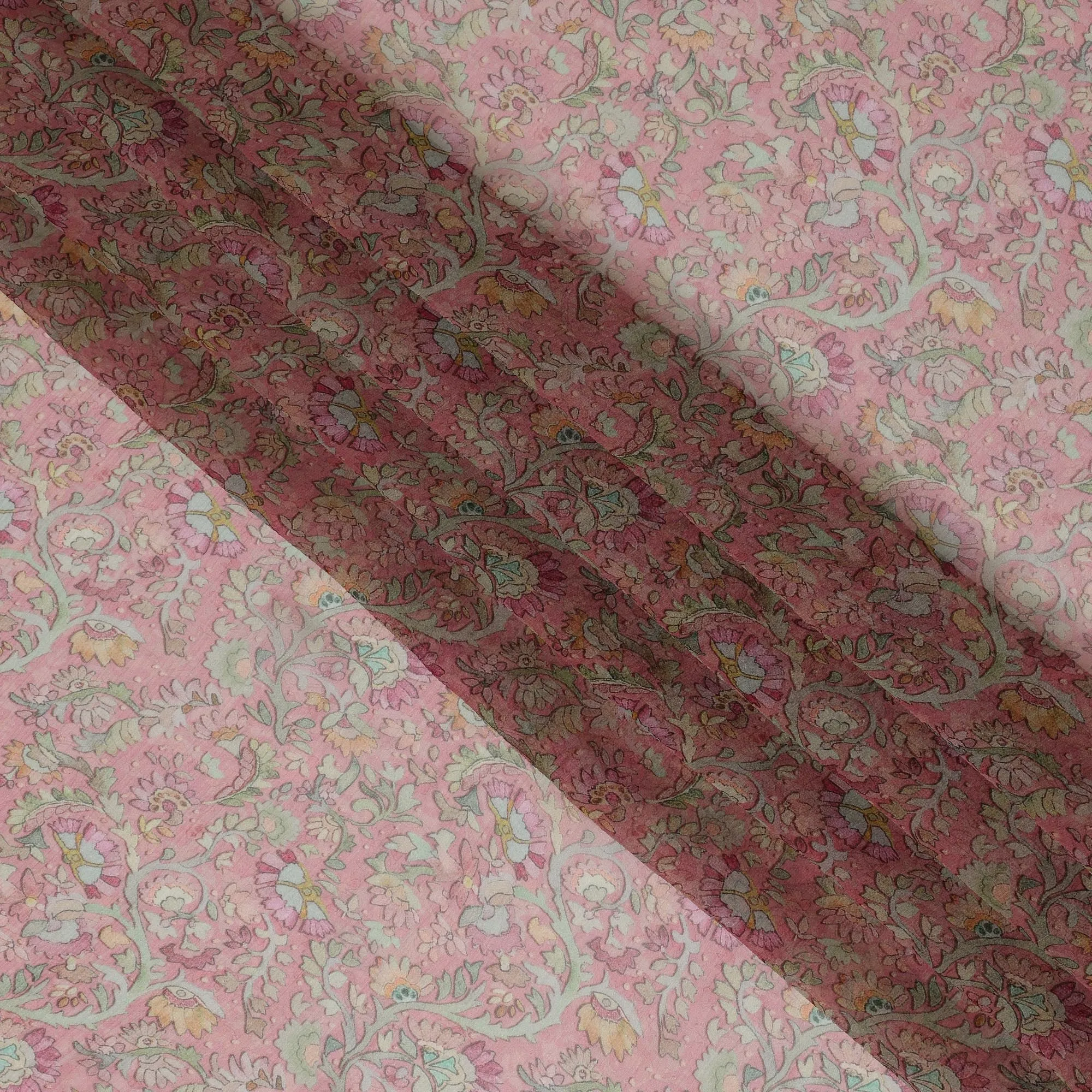 Dusty Pink Synthetic Crepe Fabric with Floral Motif, 110 cm Width-D20687