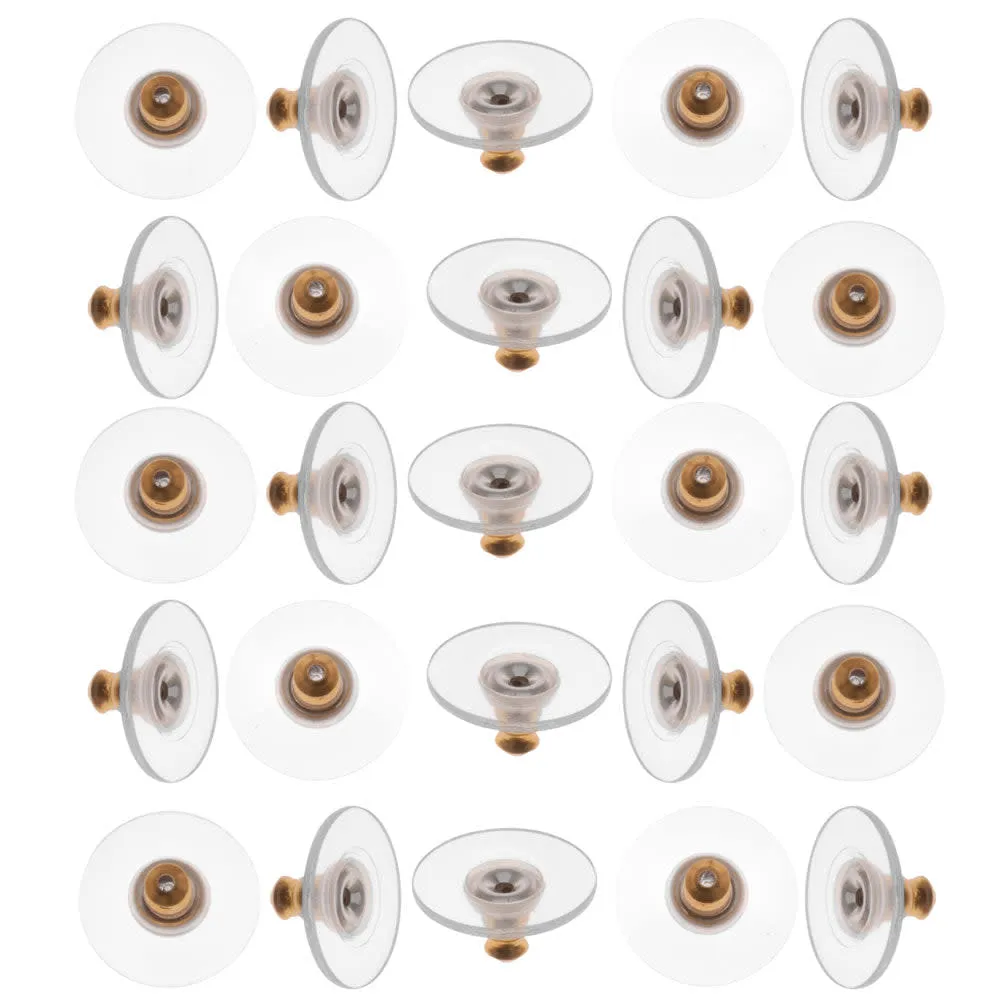 Earring Backs, Hypo Allergenic Bullet Clutch with Pad 7x11mm Gold Tone (25 Pairs)