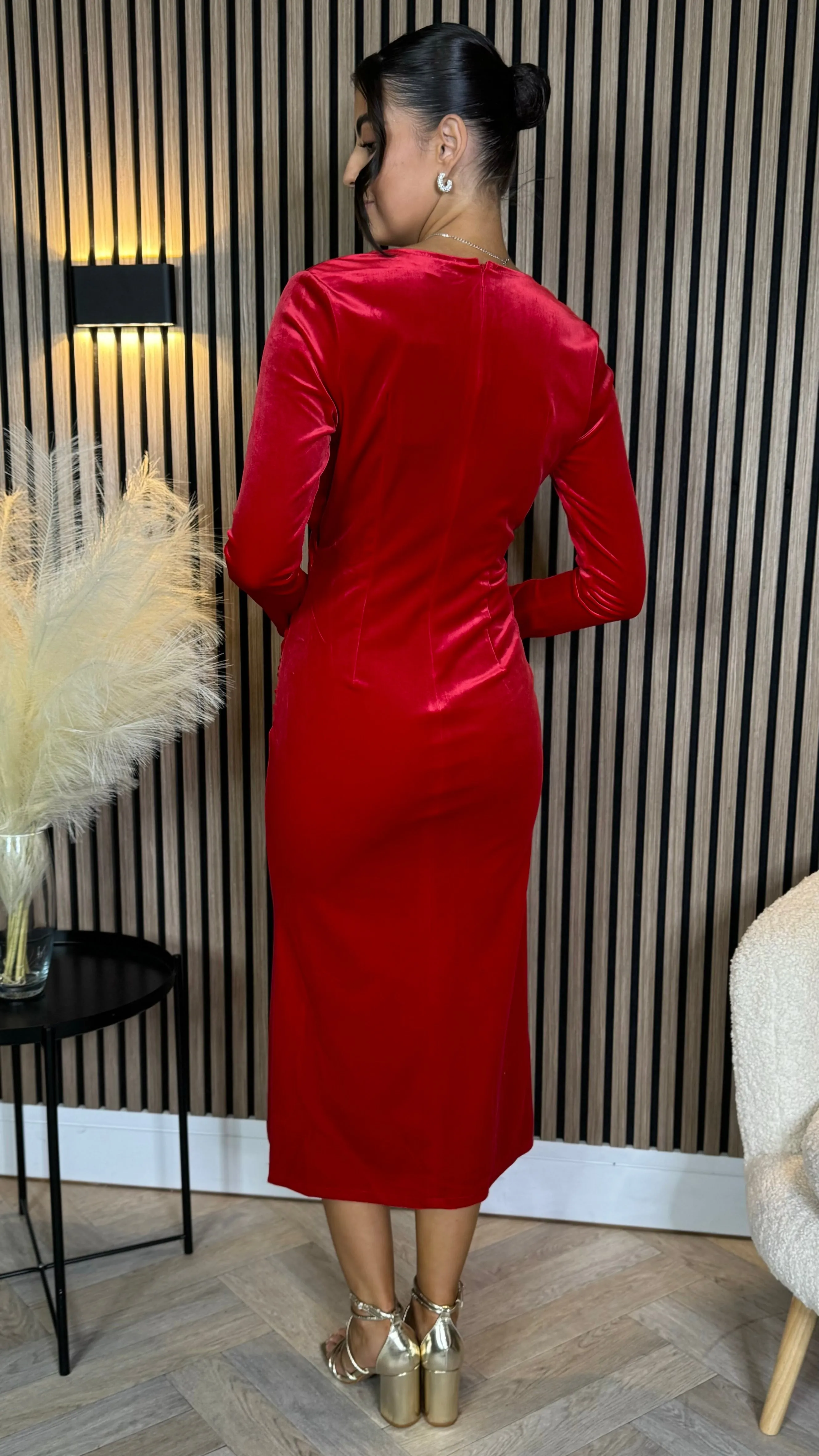 Edina Red Wrap Effect Midi Dress