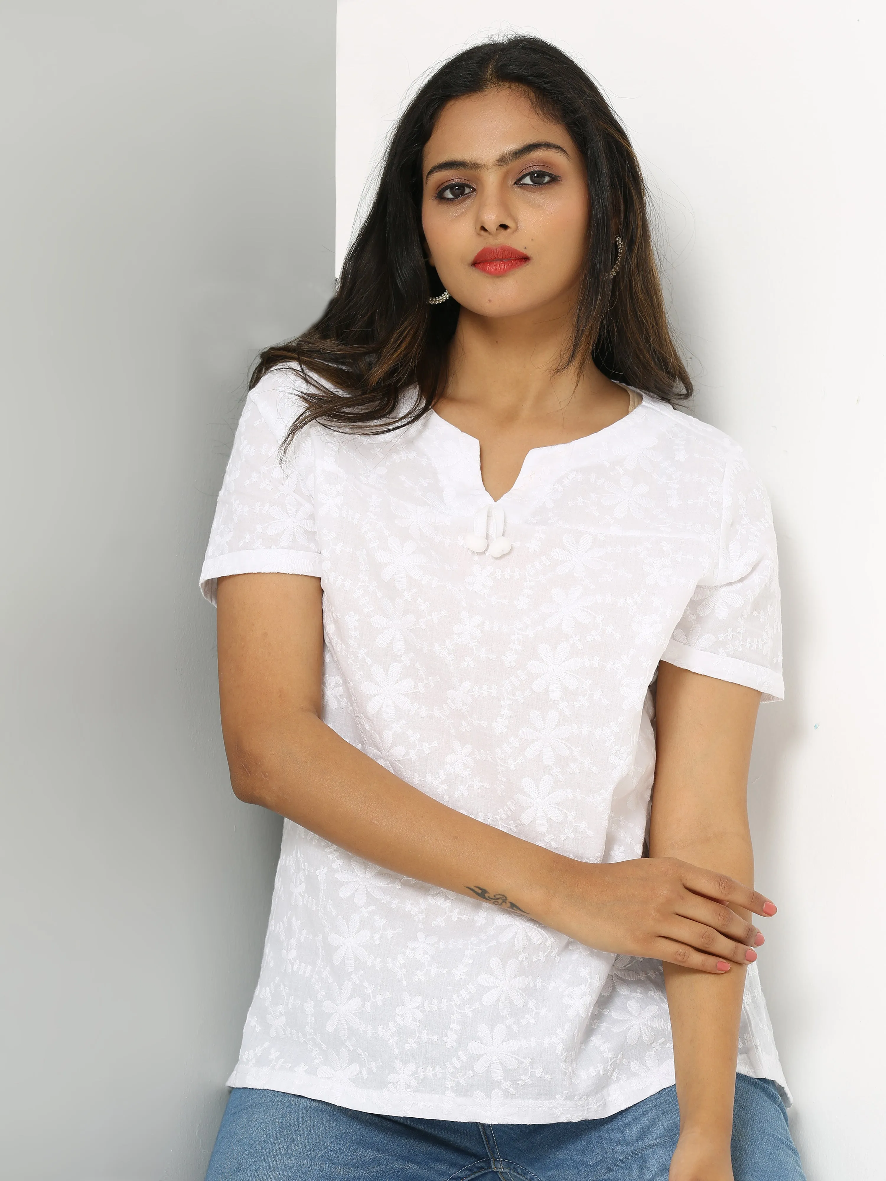 Embro white Short Kurti
