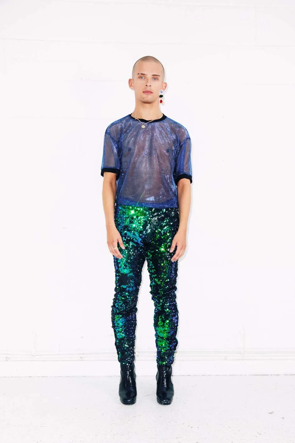 EMERALD BLUE GREEN SEQUIN PARTY PANTS
