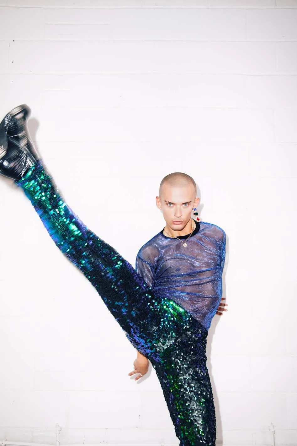 EMERALD BLUE GREEN SEQUIN PARTY PANTS