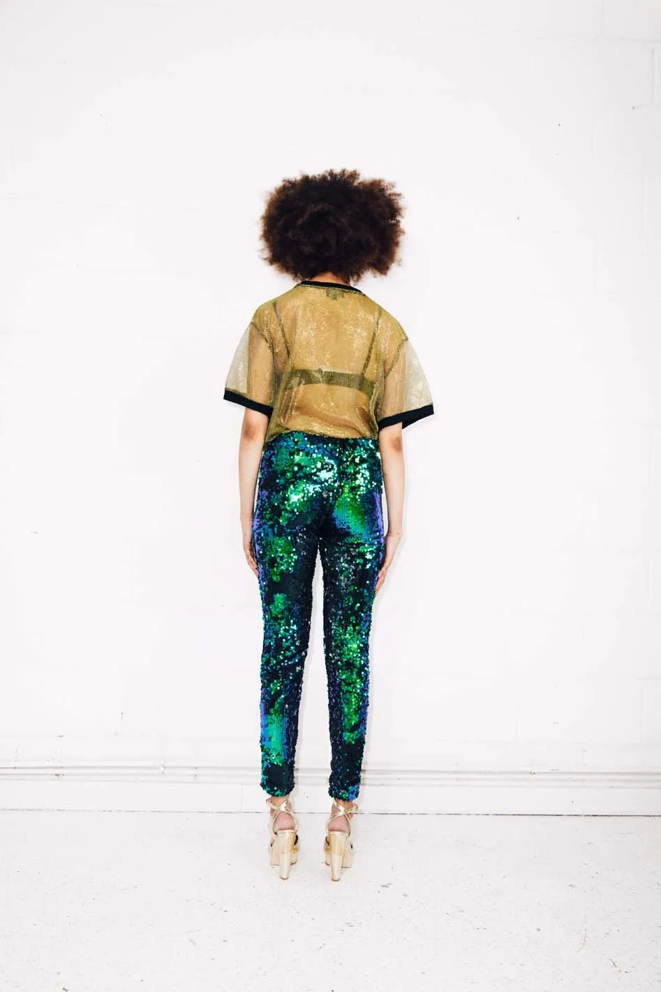 EMERALD BLUE GREEN SEQUIN PARTY PANTS