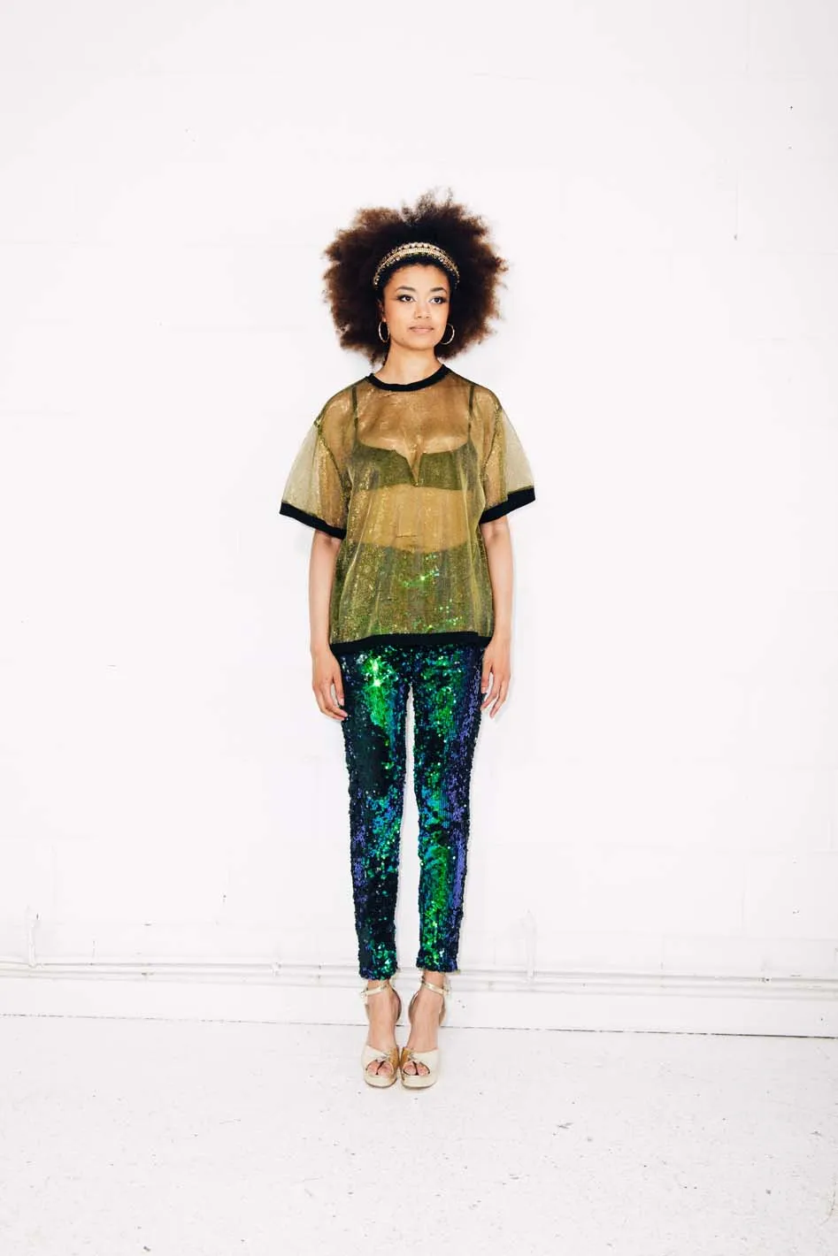EMERALD BLUE GREEN SEQUIN PARTY PANTS