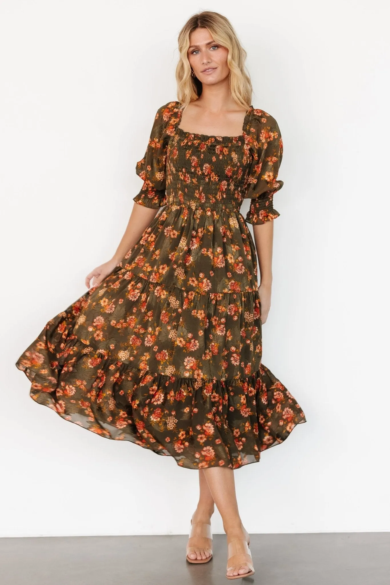 Fabian Jacquard Midi Dress | Olive Floral