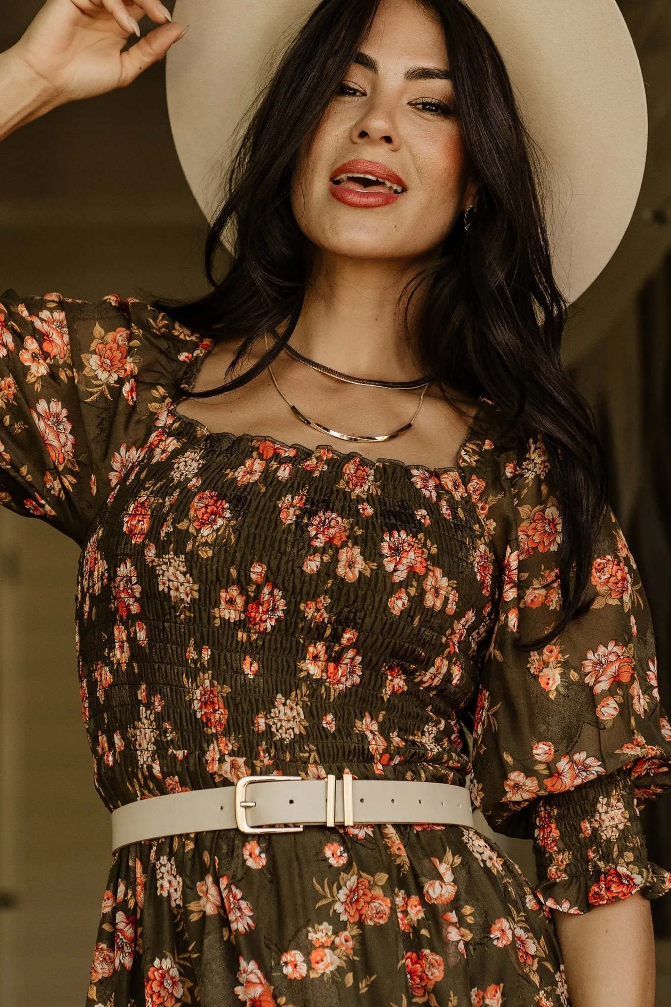 Fabian Jacquard Midi Dress | Olive Floral