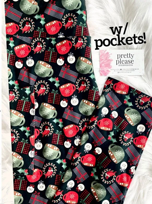 Farmhouse Christmas Cocoa & Coffee Super SOFT Yoga Band Leggings Rustic OS TC Plus rts