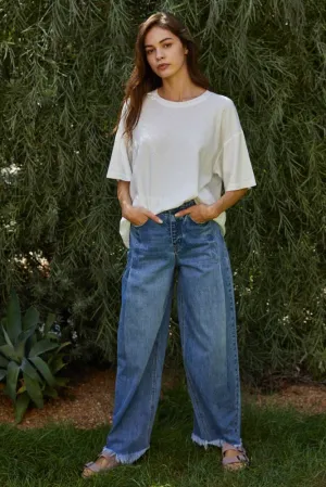 Farrah Raw Hem Wide Leg Jeans | Medium Wash