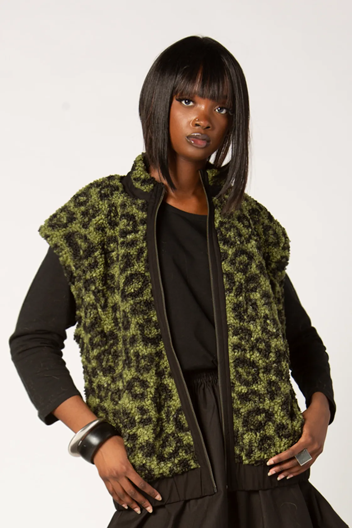 GERSHON Diana Vest in Green Leopard