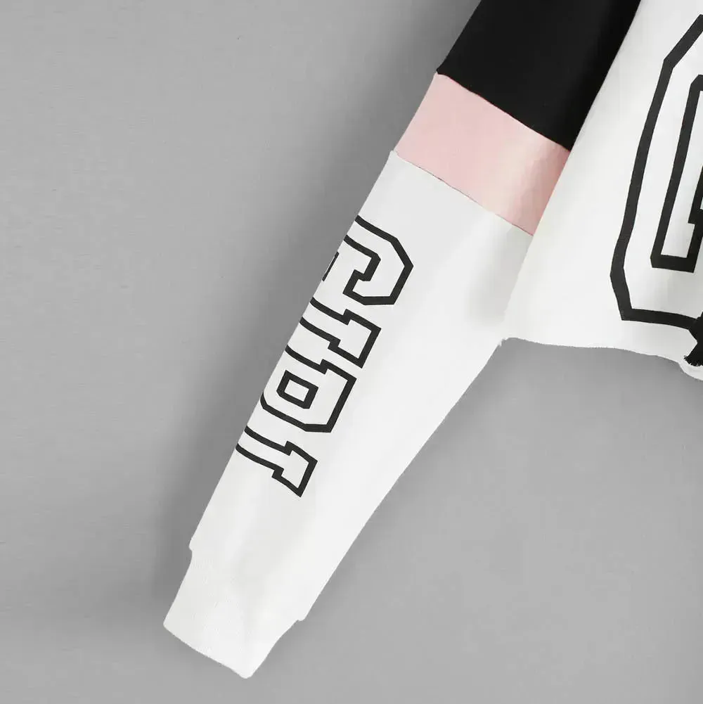 Girls Fashion Hoodie Crop Top Sweatshirt  Pullover Women Patchwork