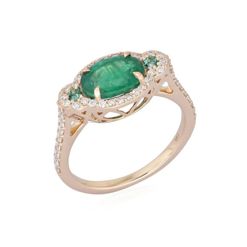 Glamorous Emerald Diamond Dome Ring