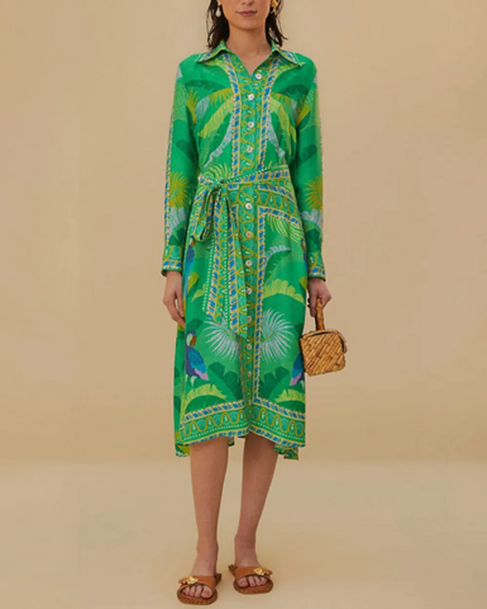 Green Macaw Scarf Chemise Dress