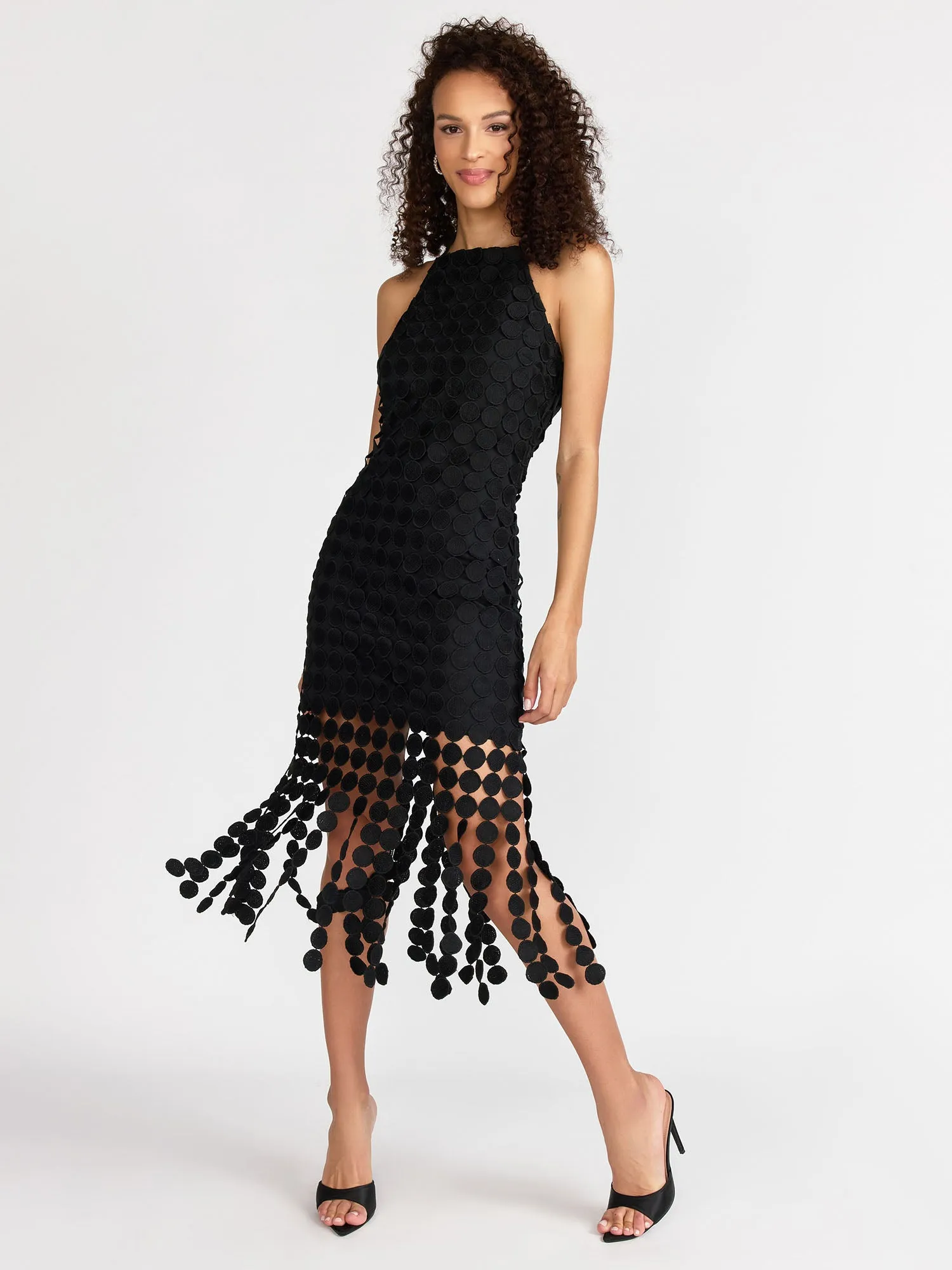 Just Me Sleeveless Halter Neck Circle Fringe Dress - Brands We Love