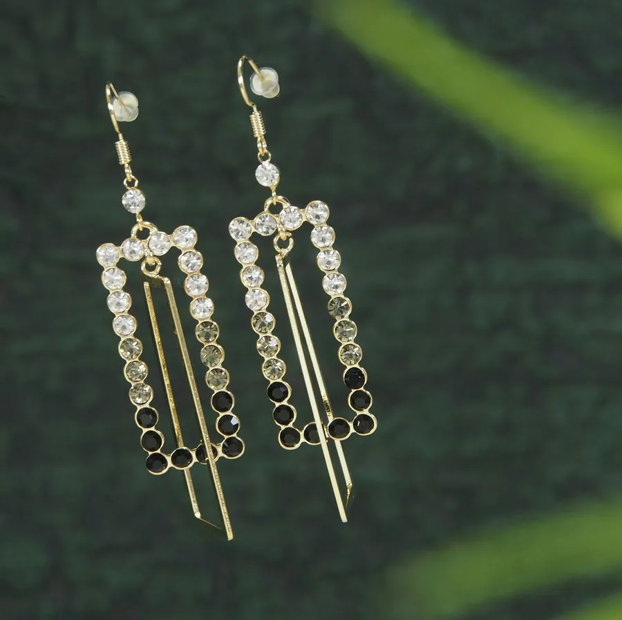 Korean Gold Plated Inlaid Rectangular Shaped Multi Coloured Stone Dangler Earring