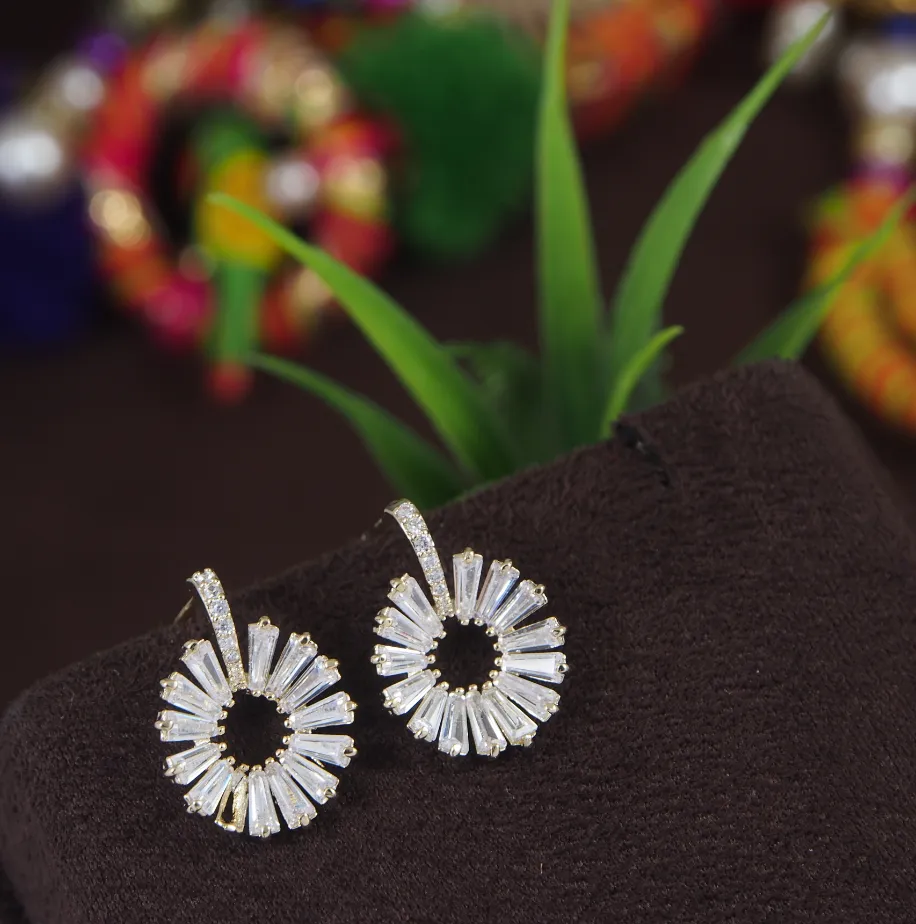 Korean Gold/Silver/Rosegold Plated Baguette CZ Drop Earring