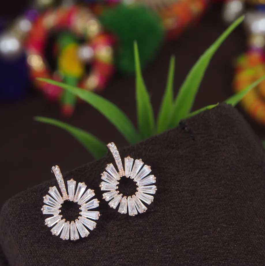 Korean Gold/Silver/Rosegold Plated Baguette CZ Drop Earring