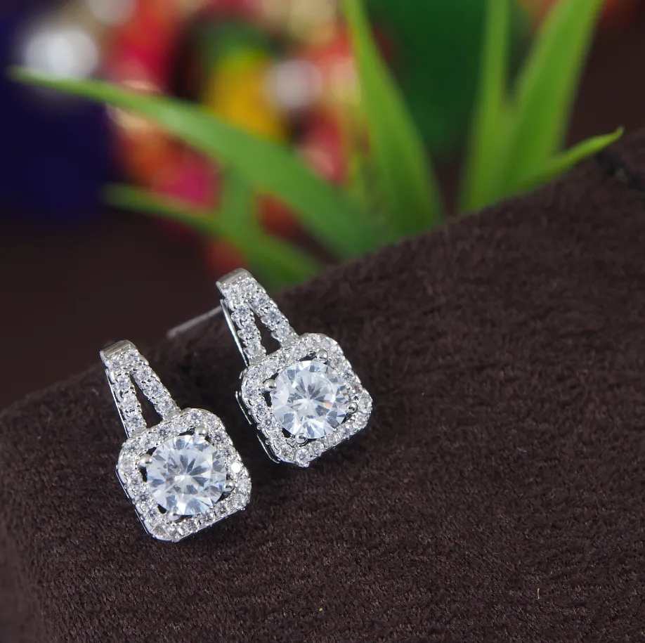Korean Gold/Silver/Rosegold Plated Huitan Bling Bling CZ Stud Earring