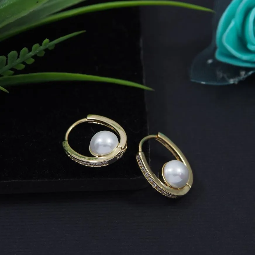 Korean Gold/Silver/Rosegold Plated Midi Pearl Hoops Earring