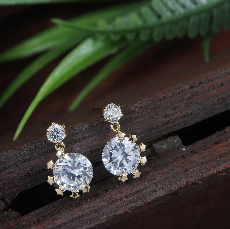 Korean Gold/Silver/Rosegold Plated Multi Star Shaped CZ Drop Earring