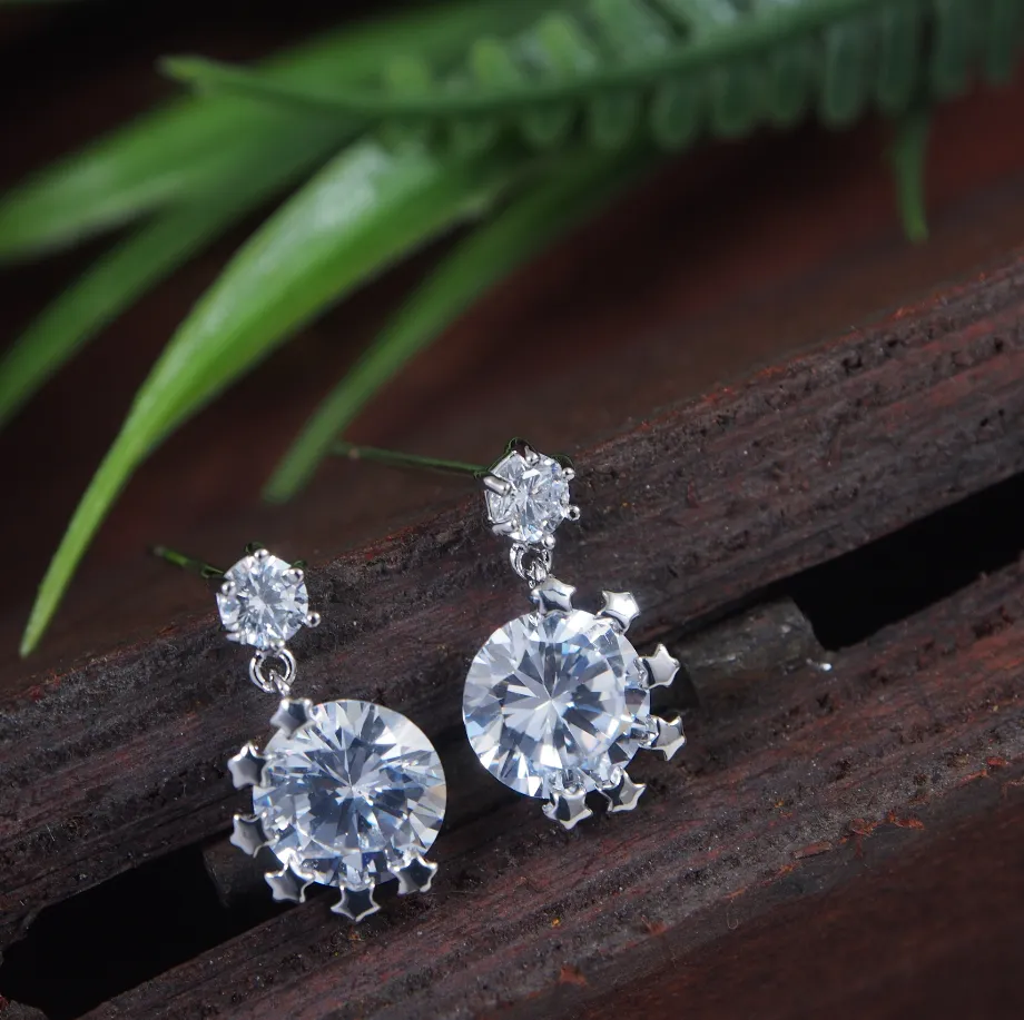Korean Gold/Silver/Rosegold Plated Multi Star Shaped CZ Drop Earring