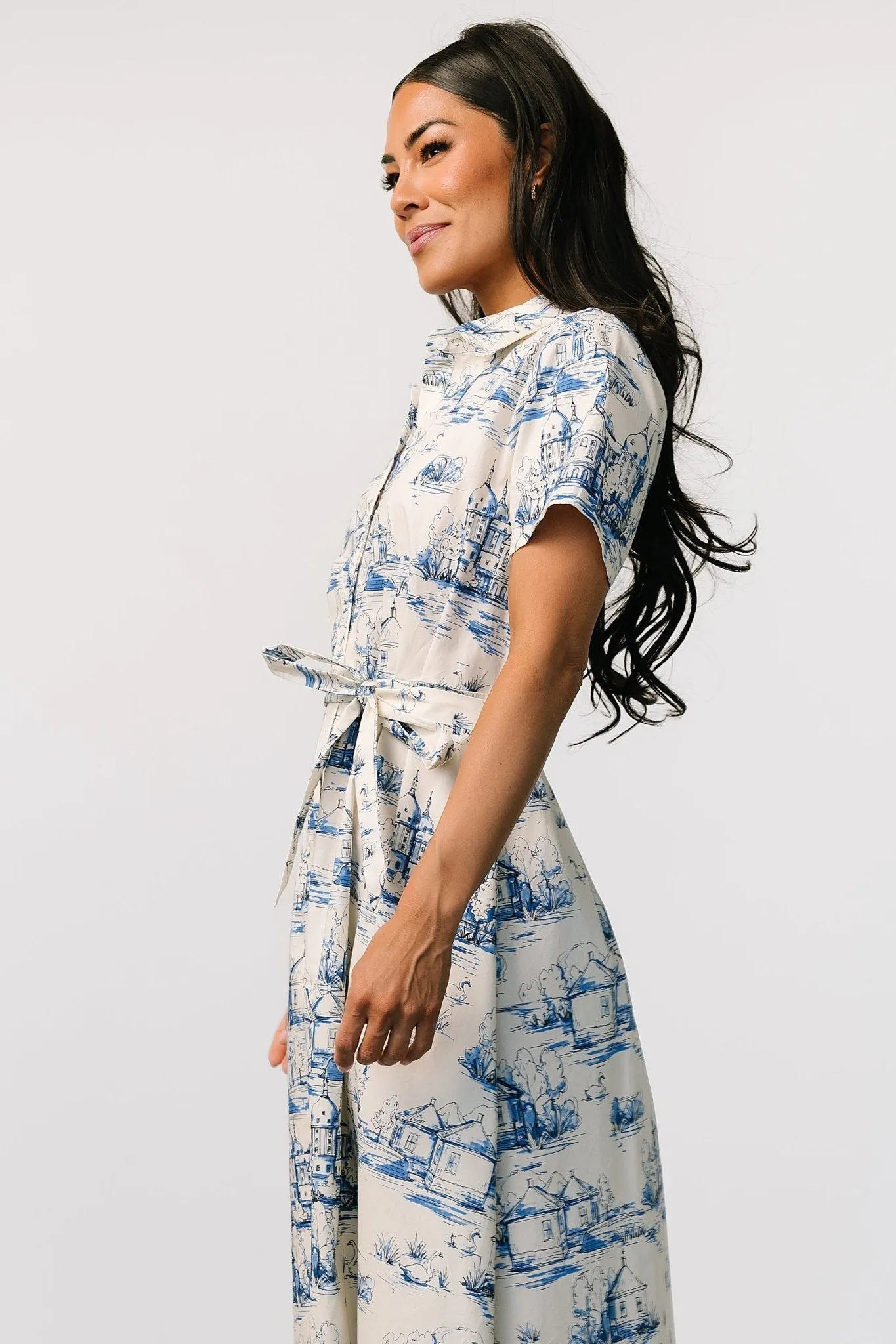 Layne Midi Dress | Cream   Blue