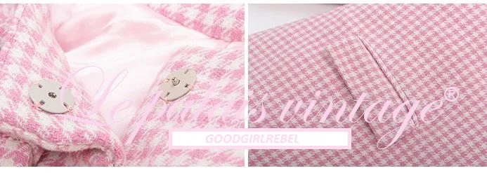 Le Palais Vintage Autumn Pink Plaid babydool Long Sleeve coat Jacket-Natalie