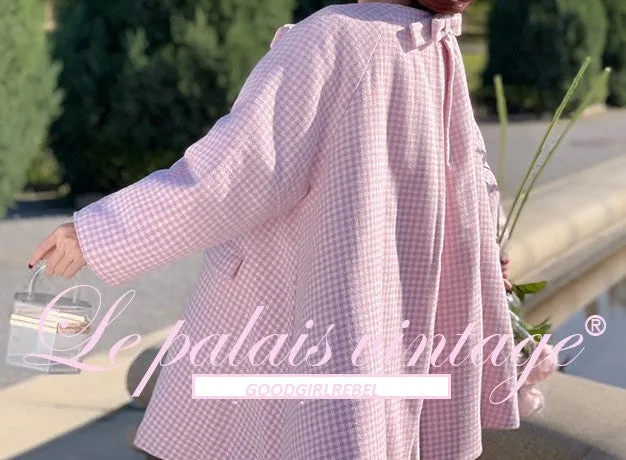 Le Palais Vintage Autumn Pink Plaid babydool Long Sleeve coat Jacket-Natalie