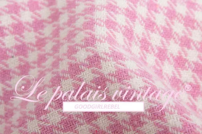 Le Palais Vintage Autumn Pink Plaid babydool Long Sleeve coat Jacket-Natalie