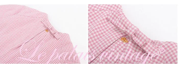 Le Palais Vintage Autumn Pink Plaid babydool Long Sleeve coat Jacket-Natalie