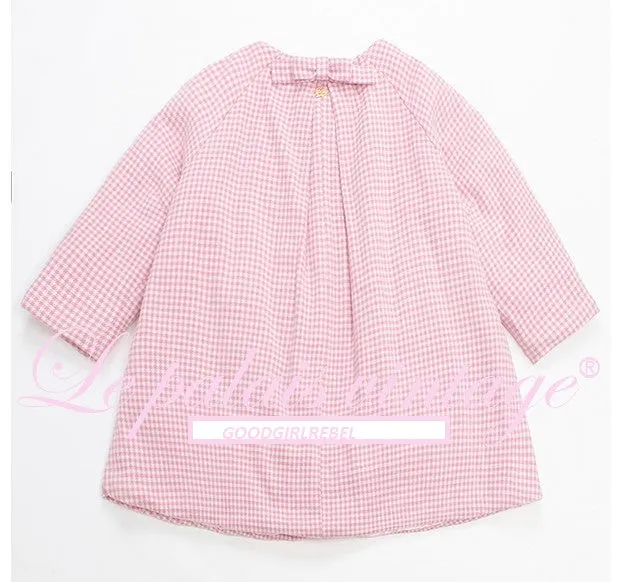 Le Palais Vintage Autumn Pink Plaid babydool Long Sleeve coat Jacket-Natalie