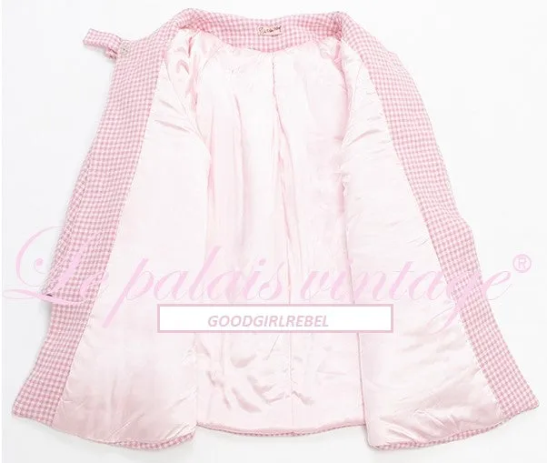 Le Palais Vintage Autumn Pink Plaid babydool Long Sleeve coat Jacket-Natalie