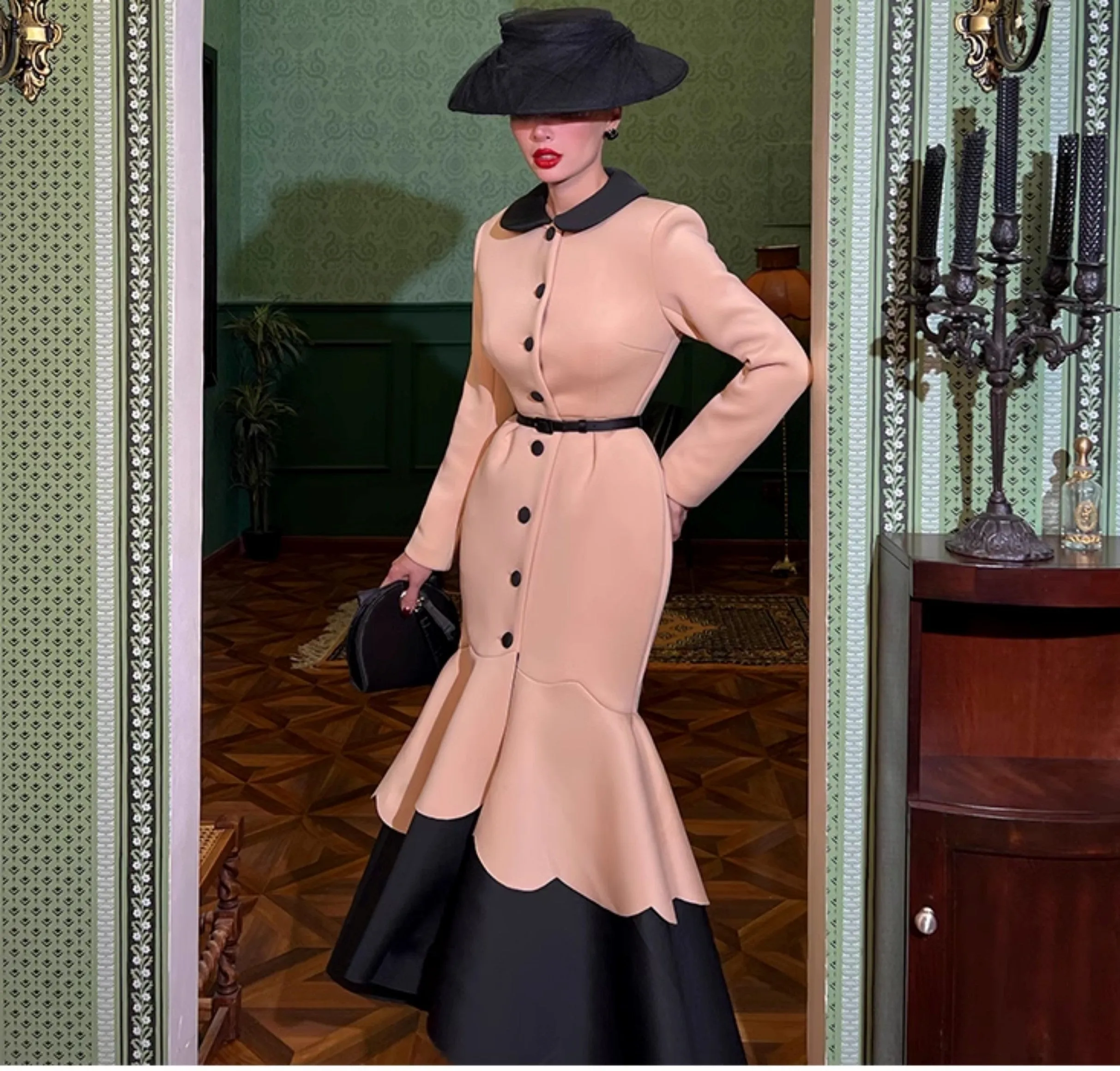 Le Palais Vintage Heavy Contrast Air Layer Fishtail Long coat - Tiramisu