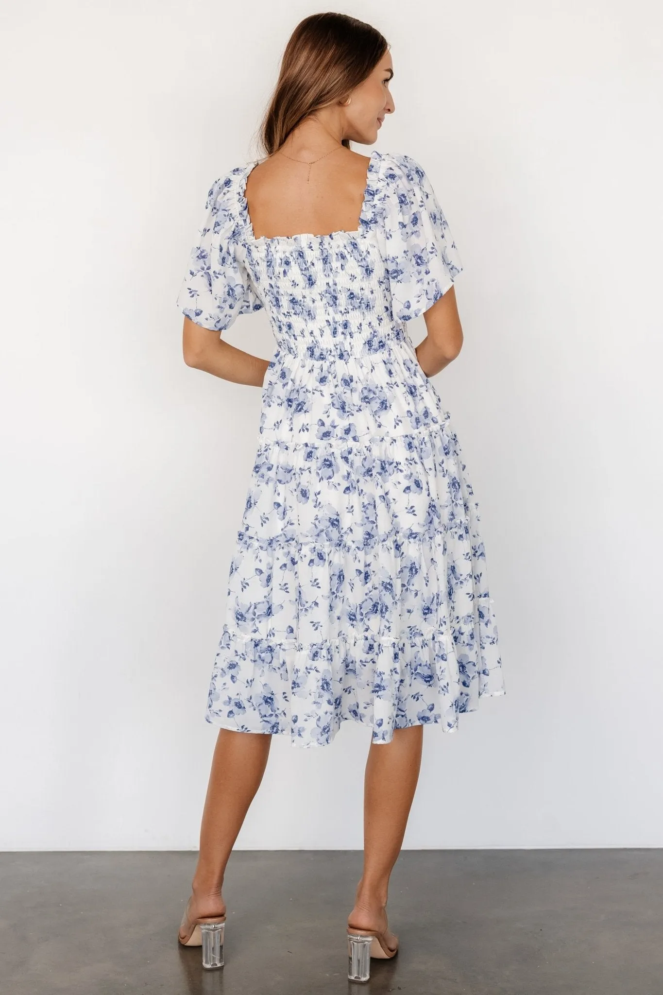 Lilla Tiered Midi Dress | Off-White   Blue Floral